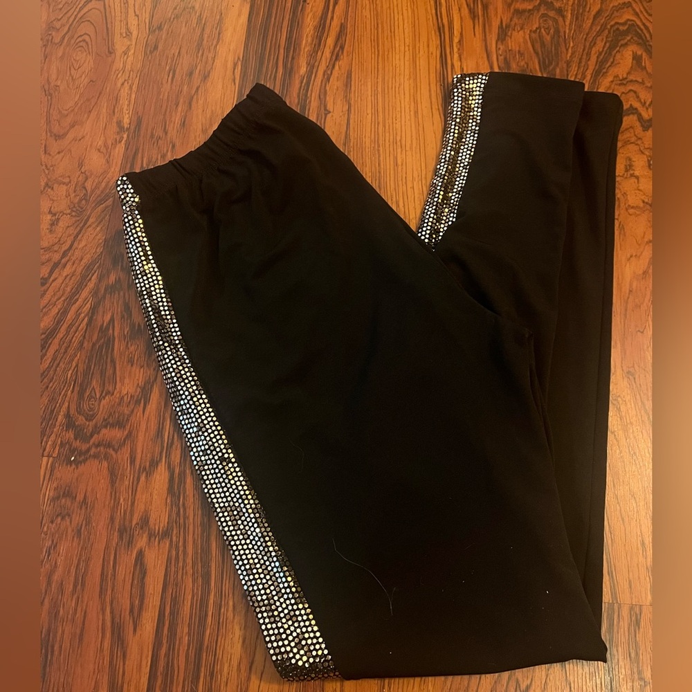 EUC Black Leggings with Gold Sparkle Trim, Size L